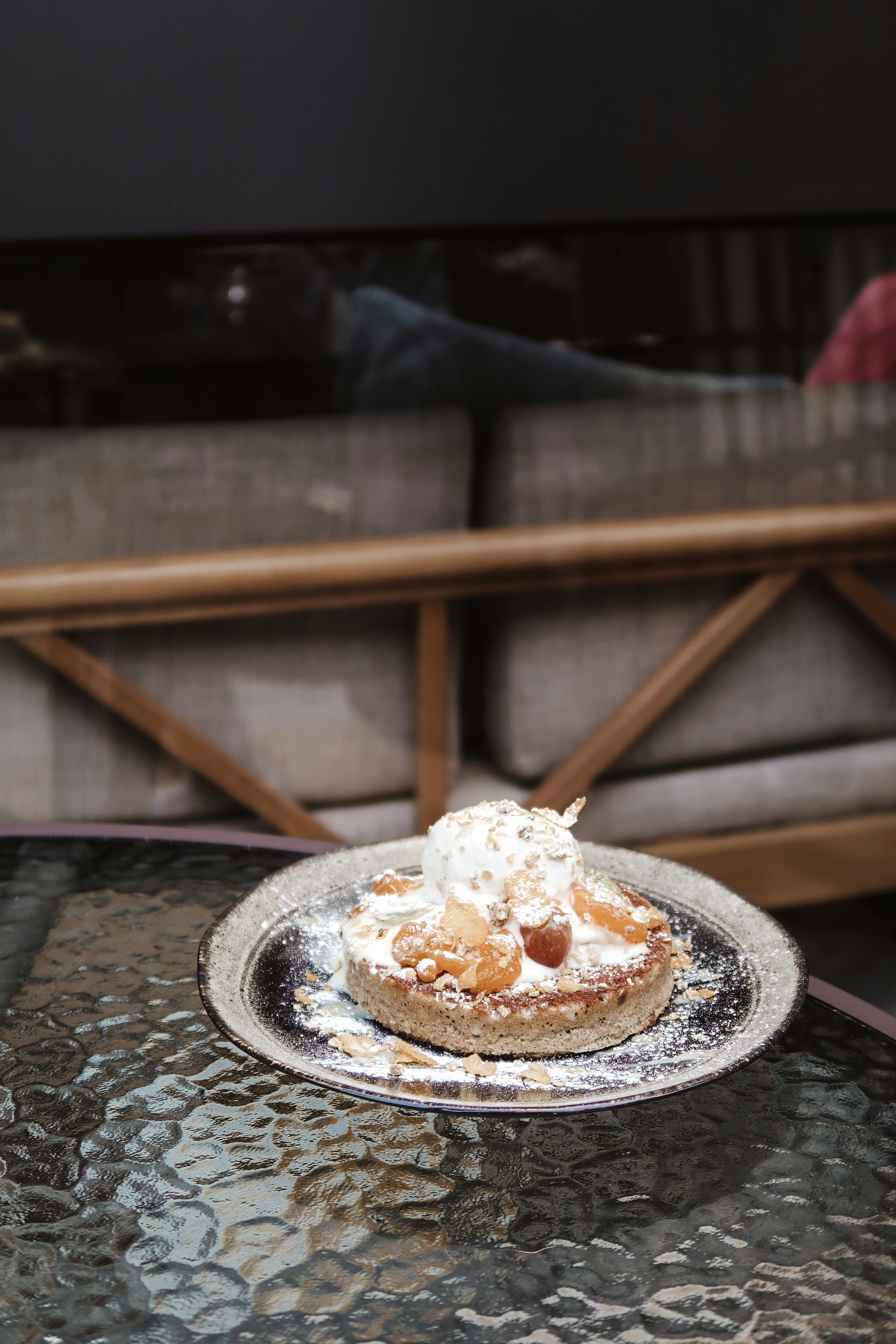 white ice cream on stainless steel round plate